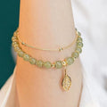 Style Green Jade Bracelet For Women Exquisite Gold Color Leaves Wrist Strap Bangle Double Chain Bracelet Girls Gifts
