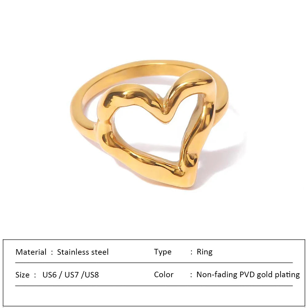 Waterproof Stainless Steel Ring for Women Non-fading Heart Ring Stylish Rings Simple New Jewelry.
