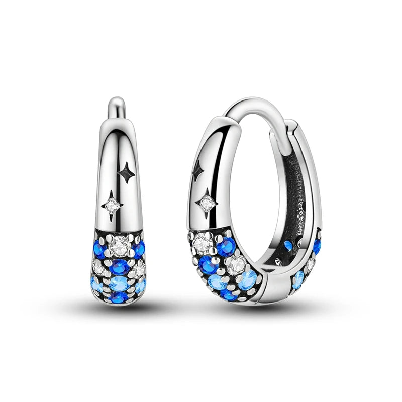 Original Sterling Silver Blue Zirconium Butterfly Earrings Colored Hoop Earrings Women Female Party Fine Earring Jewelry
