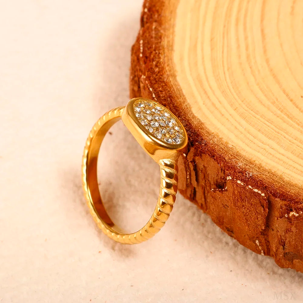 Ring Band Small Clear Crystal Zircon Waterproof Stainless Steel Gold Rings Simple Granular Fine Jewelry