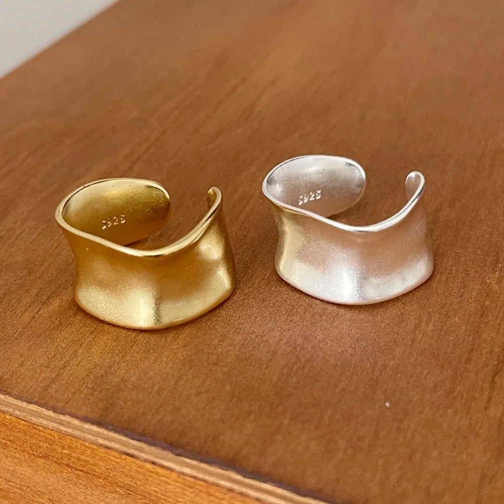 Sterling Silver Rings For Women Simple Finger Open Vintage Gold Wide Flat Ring Allergy For Party Birthday Gift