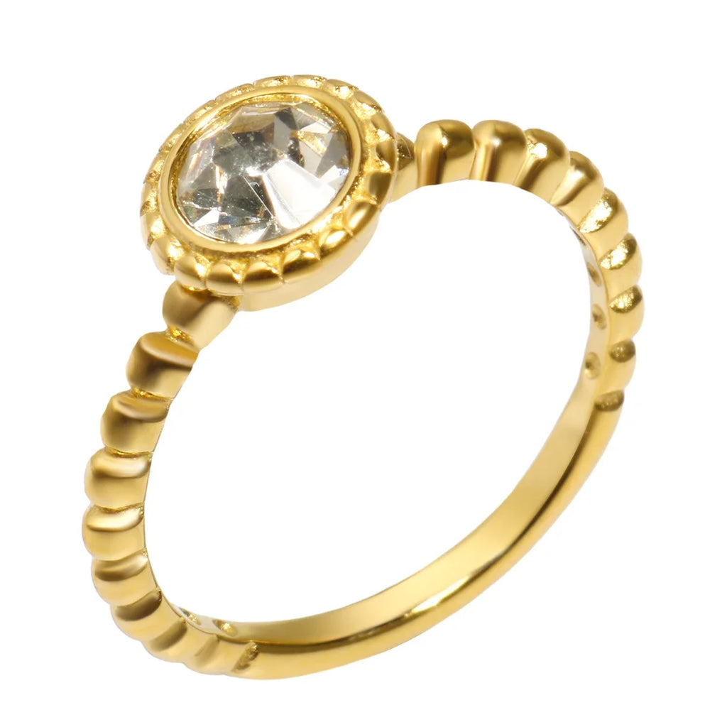 Ring Band Small Clear Crystal Zircon Waterproof Stainless Steel Gold Rings Simple Granular Fine Jewelry