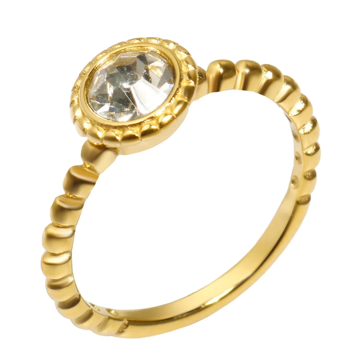 Ring Band Small Clear Crystal Zircon Waterproof Stainless Steel Gold Rings Simple Granular Fine Jewelry