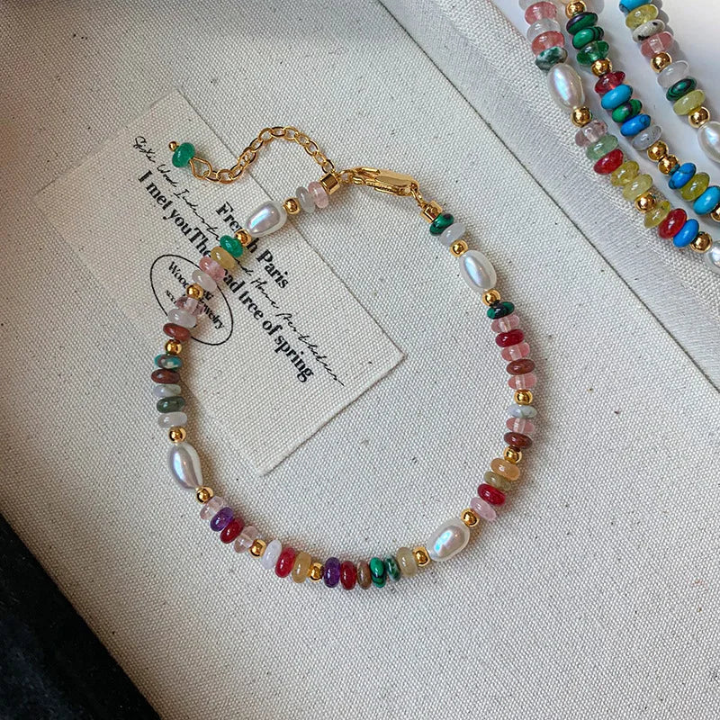 New Arrival Trendy Colorful Beads Stone Natural Freshwater Pearl, Gold Filled Female Jewelry Set For Necklace Bracelet Gifts