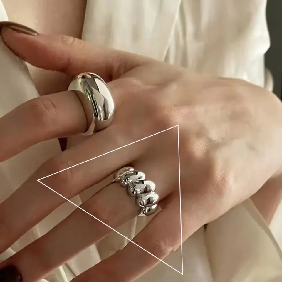 Sterling Silver Rings , Hip Hop Vintage Couples Hollow Lines Punk Thai Silver Party Adjustable  Jewelry