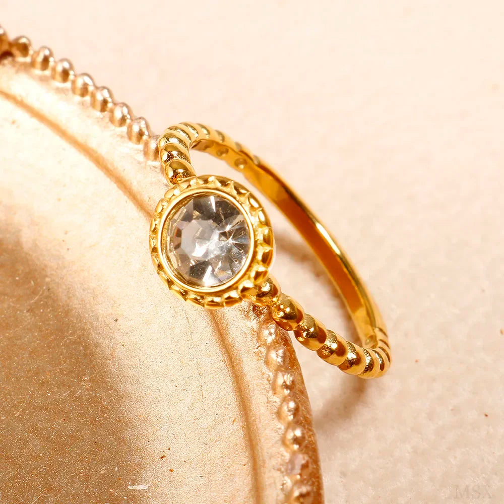 Ring Band Small Clear Crystal Zircon Waterproof Stainless Steel Gold Rings Simple Granular Fine Jewelry