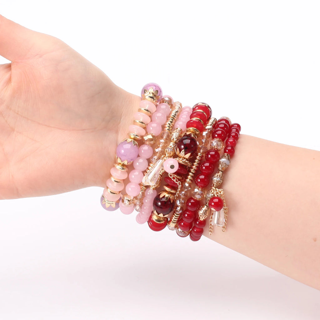 Stackable Bead Bracelets for Women Multilayered Bracelet Pendant Charm Stretch Bangles