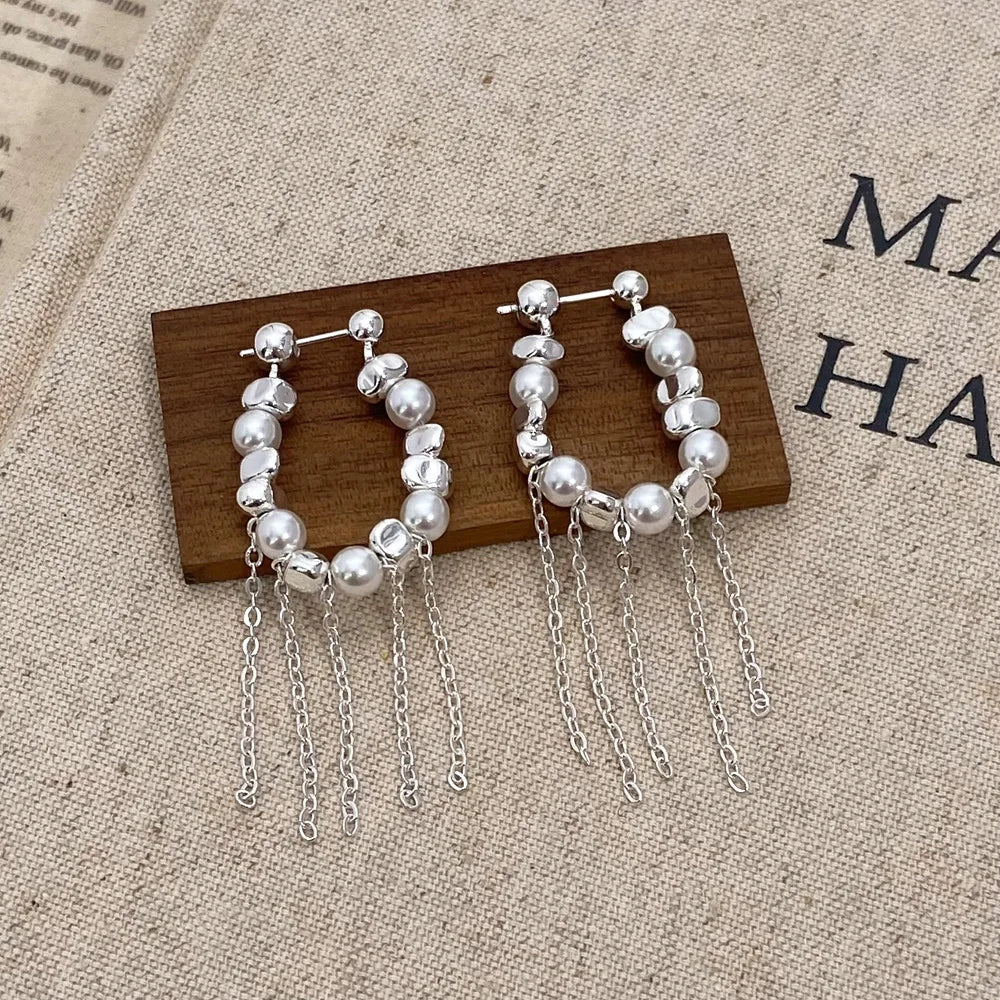 New Fragmented Spliced Tassel Irregular Imitation Pearls Dangle Earrings for Women Korean Jewelry Jewelry Accessories