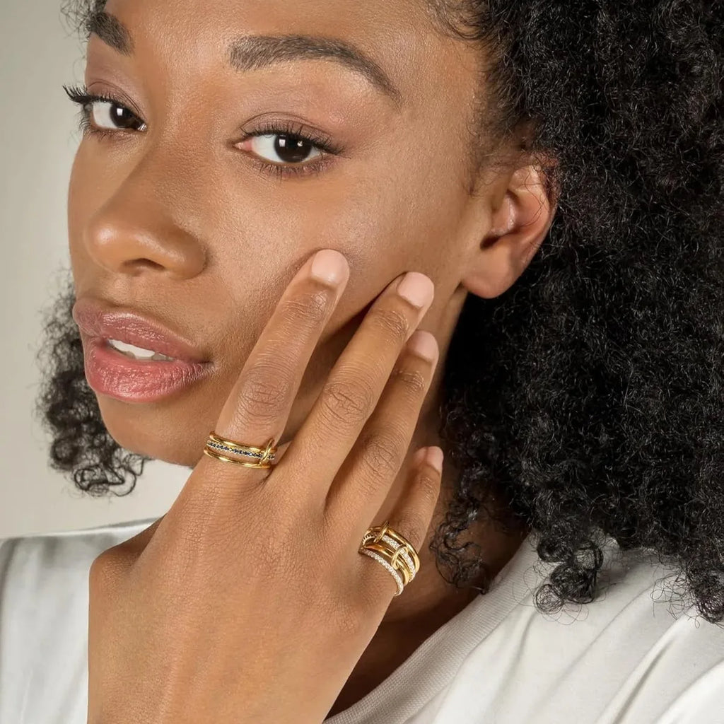 A Niche Two-Color Four-Ring Copper Jewelry Ring, Hypoallergenic, Ins Style, Stacking Artifact, Suitable For Young Women