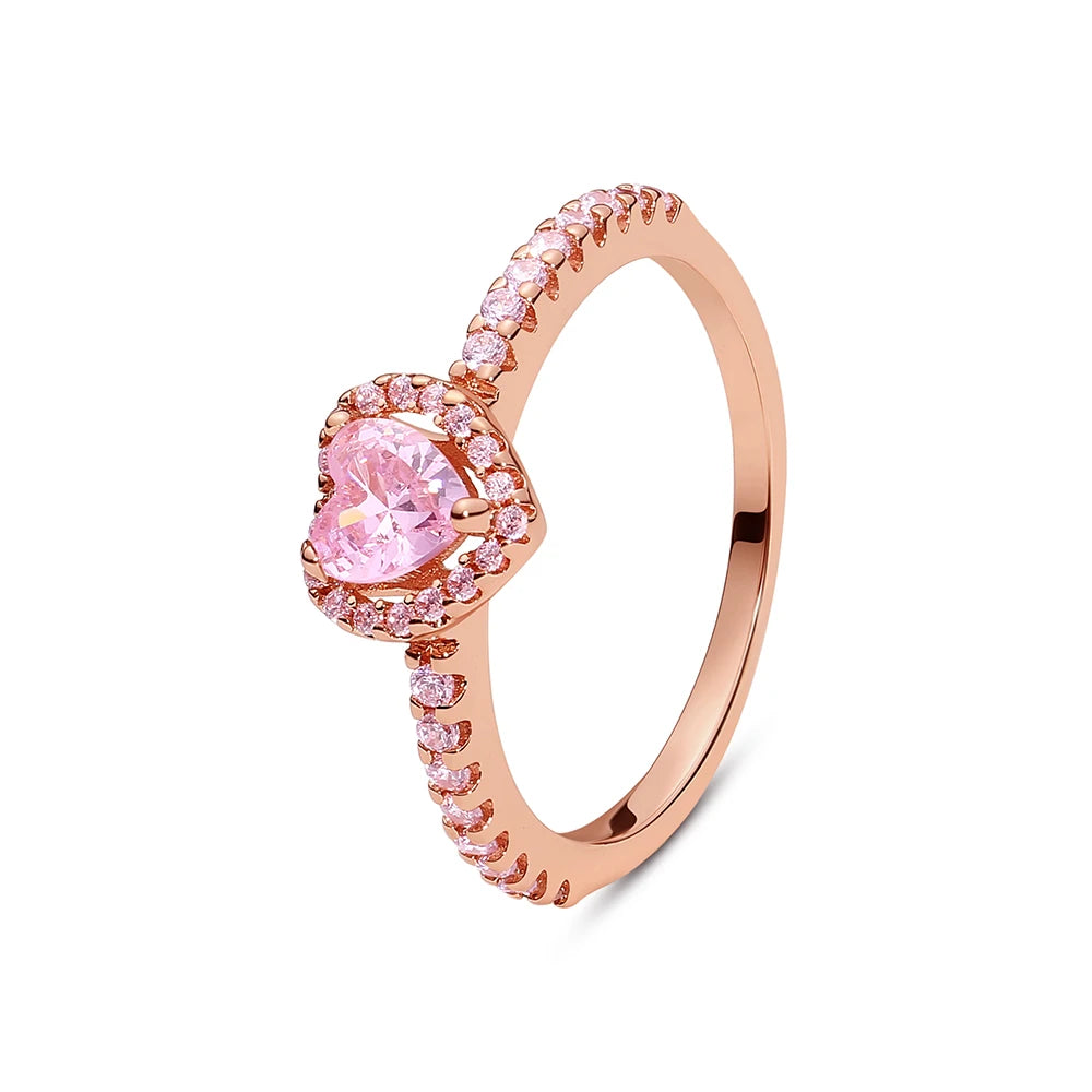 Original 925 Sterling Silver Rings For Women Love Heart Engagement Wedding Stackable Crystals Ring Rose Gold Luxury Jewelry Gift