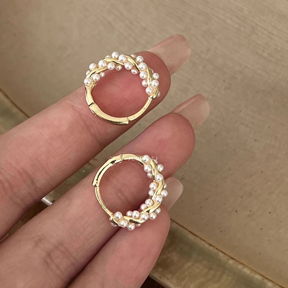 Imitation Pearl Circle Earring Small Round Hoop Earrings For Women Exquisite Texture Earrings Jewelry Girls Gift